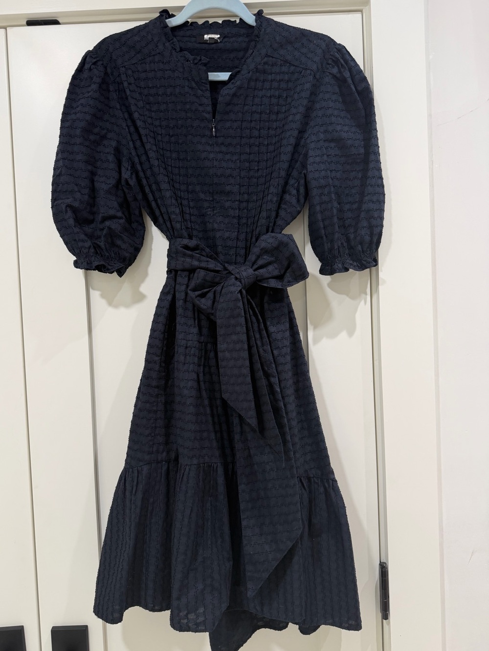 ME+EM Black Textured Cotton Belted Tiered Midi Dress US 10